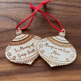 Wooden engraved memorial ornament.  Personalize a memorial or honor a loved one with an ornament in memory of them.  personalizeit.org
