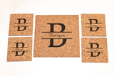 Personalized Cork Trivet and Coaster Set~Split Monogram