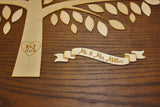 Custom cut and engraved wooden tree for weddings, anniversaries, retirements, etc.  Wooden tree wedding guestbook alternative.  DIY wedding tree kit  personalizeit.org