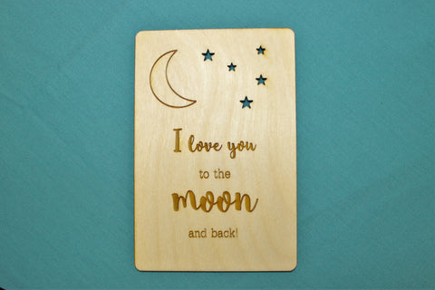 Love You to the Moon ~ Wooden Postcard