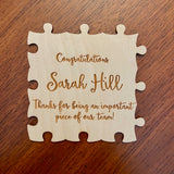Retirement, achievement, appreciation custom engraved wooden puzzle to sign and celebrate.  Great for coaches, teams, and companies!