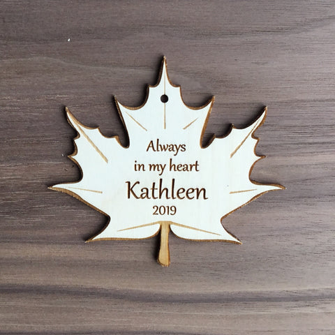 Always in My Heart Personalized Memorial Wooden Leaf Ornament